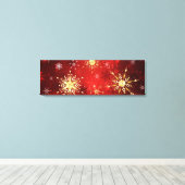 Kerstgouden sneeuwvlokken op rode achtergrond canvas afdruk (Insitu (Houten vloer))