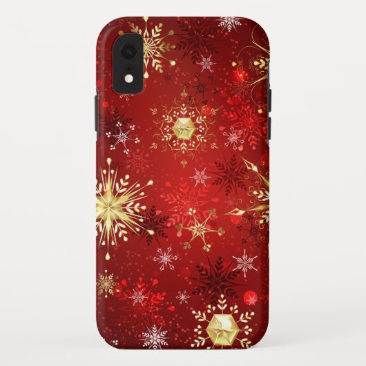 Kerstgouden sneeuwvlokken op rode achtergrond Case-Mate iPhone case (Achterkant)