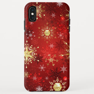 Kerstgouden sneeuwvlokken op rode achtergrond Case-Mate iPhone case
