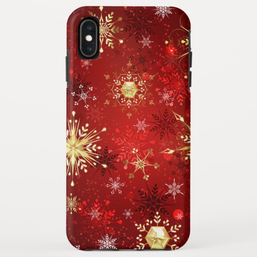 Kerstgouden sneeuwvlokken op rode achtergrond Case-Mate iPhone case (Achterkant)