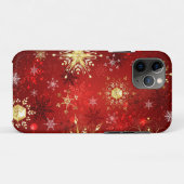 Kerstgouden sneeuwvlokken op rode achtergrond Case-Mate iPhone case (Achterkant (horizontaal))