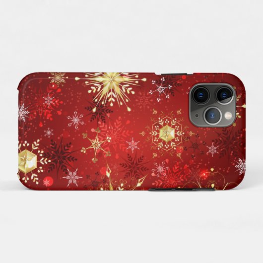 Kerstgouden sneeuwvlokken op rode achtergrond Case-Mate iPhone case (Achterkant (horizontaal))