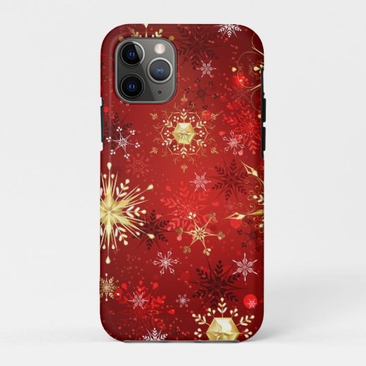 Kerstgouden sneeuwvlokken op rode achtergrond Case-Mate iPhone case (Achterkant)