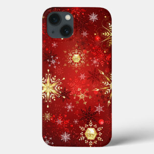 Kerstgouden sneeuwvlokken op rode achtergrond Case-Mate iPhone case