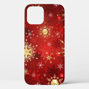 Kerstgouden sneeuwvlokken op rode achtergrond Case-Mate iPhone case