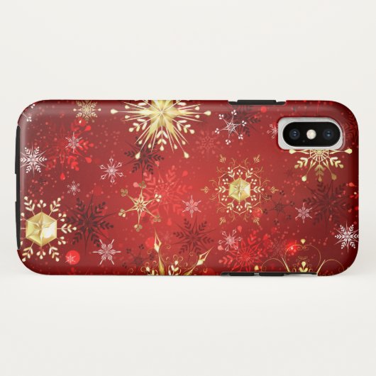 Kerstgouden sneeuwvlokken op rode achtergrond Case-Mate iPhone case (Achterkant (horizontaal))