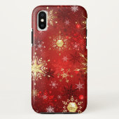 Kerstgouden sneeuwvlokken op rode achtergrond Case-Mate iPhone case (Achterkant)