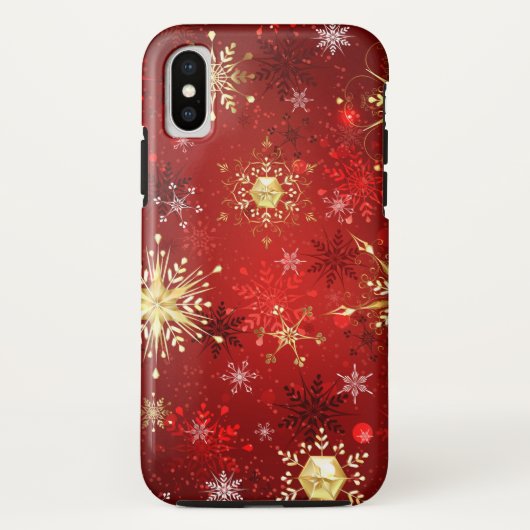 Kerstgouden sneeuwvlokken op rode achtergrond Case-Mate iPhone case (Achterkant)