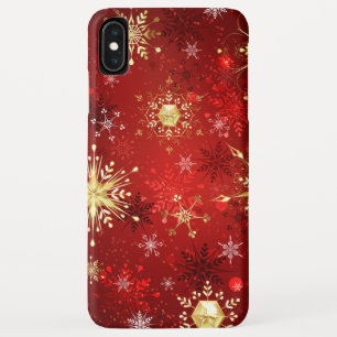 Kerstgouden sneeuwvlokken op rode achtergrond Case-Mate iPhone case