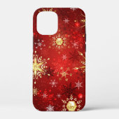 Kerstgouden sneeuwvlokken op rode achtergrond Case-Mate iPhone case (Achterkant)