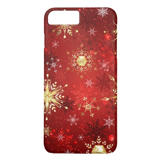 Kerstgouden sneeuwvlokken op rode achtergrond Case-Mate iPhone case (Achterkant)