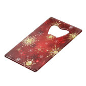 Kerstgouden sneeuwvlokken op rode achtergrond creditkaart flessenopener (Achterkant Gekanteld)