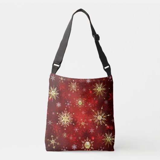 Kerstgouden sneeuwvlokken op rode achtergrond crossbody tas (Voorkant)