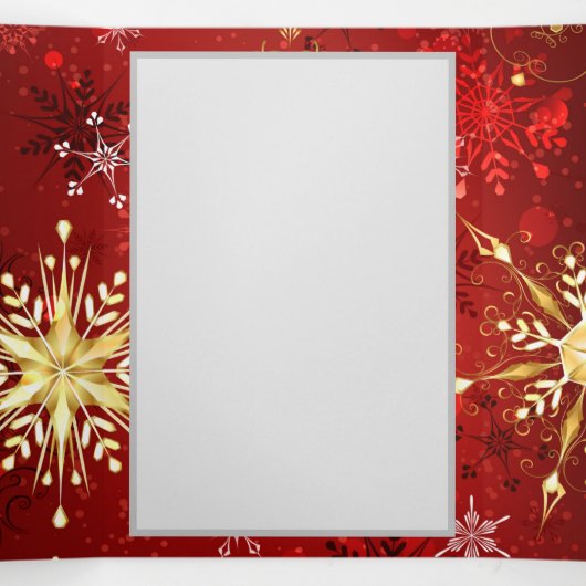 Kerstgouden sneeuwvlokken op rode achtergrond drieluik programma (Binnenkant midden)