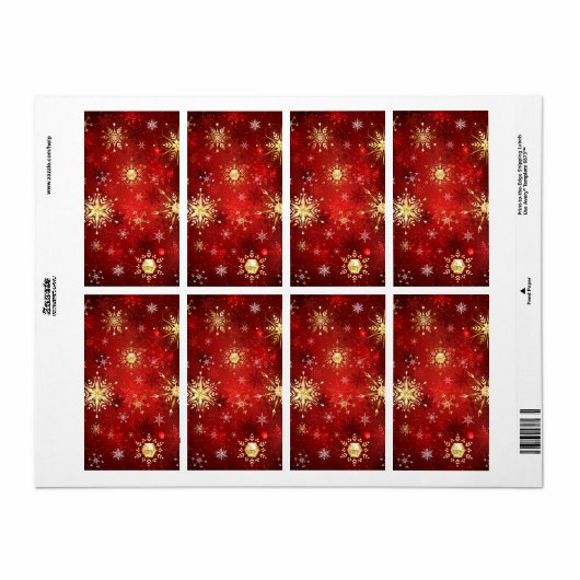Kerstgouden sneeuwvlokken op rode achtergrond etiket (Full Sheet)
