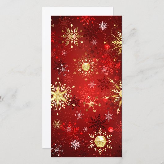 Kerstgouden sneeuwvlokken op rode achtergrond feestdagenkaart (Voorkant / Achterkant)