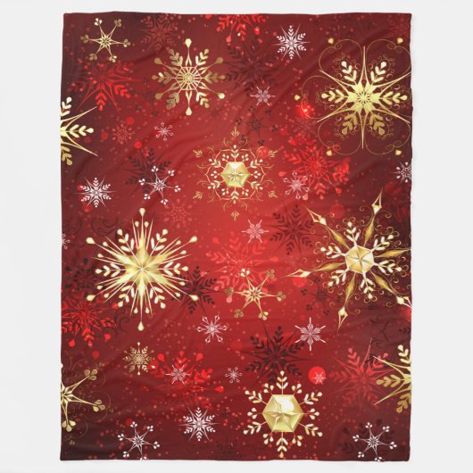 Kerstgouden sneeuwvlokken op rode achtergrond fleece deken (Voorkant)