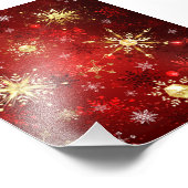 Kerstgouden sneeuwvlokken op rode achtergrond foto afdruk (Hoek)