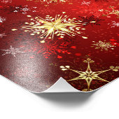 Kerstgouden sneeuwvlokken op rode achtergrond foto afdruk (Hoek)