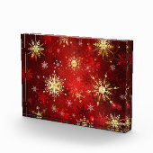 Kerstgouden sneeuwvlokken op rode achtergrond fotoblokken (Rechts)