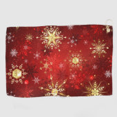 Kerstgouden sneeuwvlokken op rode achtergrond golfhanddoek (Horizontaal)