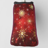 Kerstgouden sneeuwvlokken op rode achtergrond golfheadcover (Draai 90)