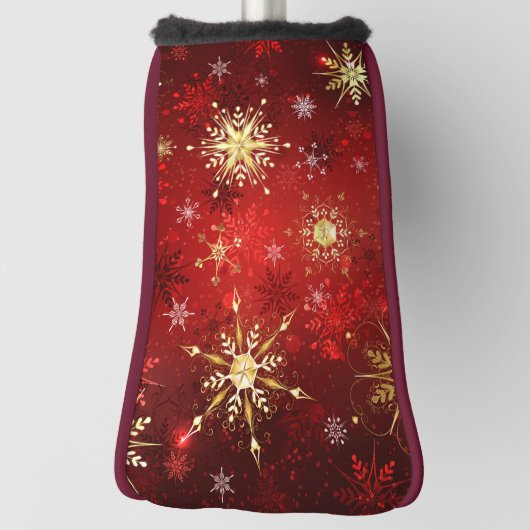 Kerstgouden sneeuwvlokken op rode achtergrond golfheadcover (Draai 90)