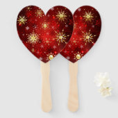 Kerstgouden sneeuwvlokken op rode achtergrond handwaaier (Voorkant en achterkant)