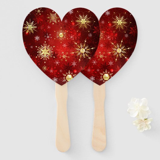 Kerstgouden sneeuwvlokken op rode achtergrond handwaaier (Voorkant en achterkant)