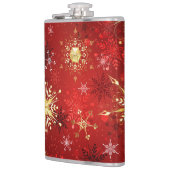 Kerstgouden sneeuwvlokken op rode achtergrond heupfles (Links)