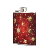 Kerstgouden sneeuwvlokken op rode achtergrond heupfles (Links)