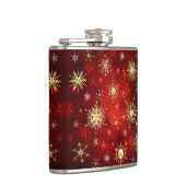 Kerstgouden sneeuwvlokken op rode achtergrond heupfles (Rechts)