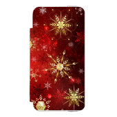 Kerstgouden sneeuwvlokken op rode achtergrond incipio iPhone portemonnee hoesje (Voorkant Agenda)