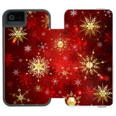 Kerstgouden sneeuwvlokken op rode achtergrond incipio iPhone portemonnee hoesje (Agenda Open)