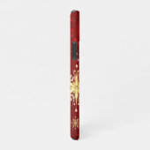 Kerstgouden sneeuwvlokken op rode achtergrond iPhone hoesje (Rechterkant)