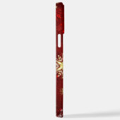 Kerstgouden sneeuwvlokken op rode achtergrond iPhone hoesje (Rechterkant)