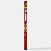 Kerstgouden sneeuwvlokken op rode achtergrond iPhone hoesje (Linkerkant)