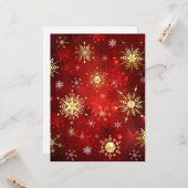 Kerstgouden sneeuwvlokken op rode achtergrond kaart (Voorkant / Achterkant in situ)