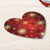 Kerstgouden sneeuwvlokken op rode achtergrond kartonnen onderzetters (Gekanteld)