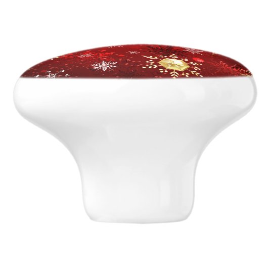 Kerstgouden sneeuwvlokken op rode achtergrond keramische knop (Zijkant)