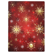Kerstgouden sneeuwvlokken op rode achtergrond klembord (Achterkant)