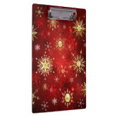 Kerstgouden sneeuwvlokken op rode achtergrond klembord (Rechts)