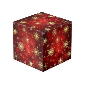 Kerstgouden sneeuwvlokken op rode achtergrond kubus (Achter hoekig)
