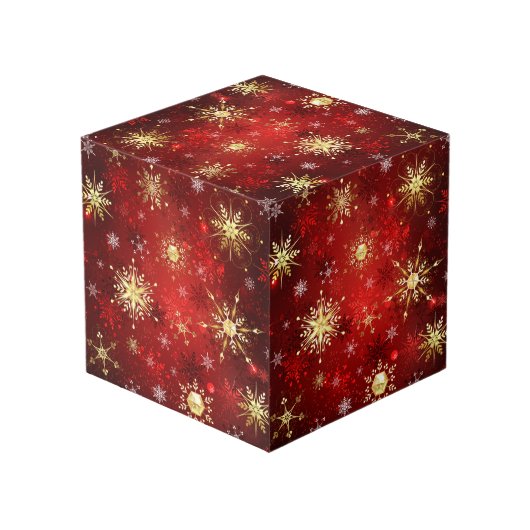Kerstgouden sneeuwvlokken op rode achtergrond kubus (Achter hoekig)