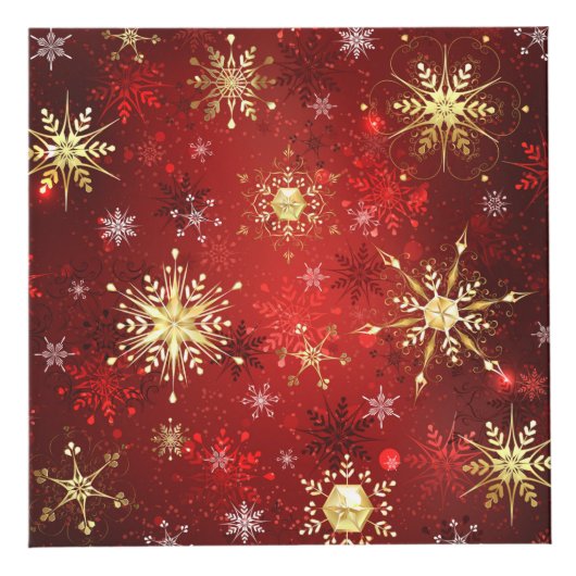 Kerstgouden sneeuwvlokken op rode achtergrond kubus (Voorkant)