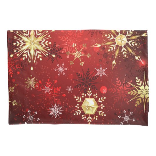 Kerstgouden sneeuwvlokken op rode achtergrond kussensloop (Voorkant)