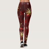 Kerstgouden sneeuwvlokken op rode achtergrond leggings (Achterkant)