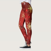 Kerstgouden sneeuwvlokken op rode achtergrond leggings (Links)