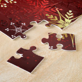 Kerstgouden sneeuwvlokken op rode achtergrond legpuzzel (Zijkant)