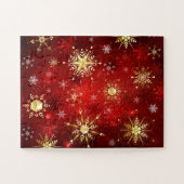 Kerstgouden sneeuwvlokken op rode achtergrond legpuzzel (Horizontaal)